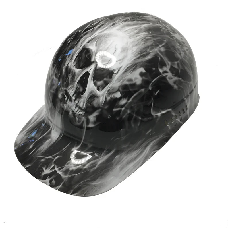 Custom Hydro Dipped White Flaming Skulls Bump Cap