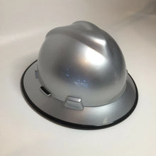 Load image into Gallery viewer, Custom Hard Hat MSA V-Gard Full Brim Silver Metallic with Black Edgegard
