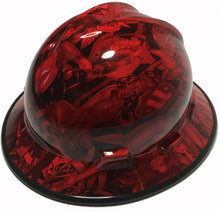 Load image into Gallery viewer, Hard Hat MSA V-Gard Full Brim Custom Red Naughty Boy with Black Edgegard Hydro Dipped
