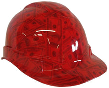 Load image into Gallery viewer, Hard Hat Ridgeline Cap Style Custom Hydro Dipped Red $100 Bills
