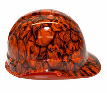 Load image into Gallery viewer, Custom Hydro Dipped Hard Hat Ridgeline Cap Style Custom Orange Insanity Skulls
