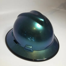 Load image into Gallery viewer, Custom Painted Hard Hat Blue Green Chameleon with Black Edgegard MSA Full Brim
