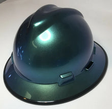 Load image into Gallery viewer, Custom Painted Hard Hat Blue Green Chameleon with Black Edgegard MSA Full Brim
