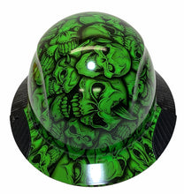 Load image into Gallery viewer, Custom Hydro Dipped Black and Alien Green Insanity Skulls Lift DAX Fifty 50 HDF50C-20GC Carbon Fiber Full Brim Hard Hat
