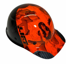 Load image into Gallery viewer, Custom Hydro Dipped Black and Orange Pin Up Girls Lift DAX Fifty 50 Carbon Fiber HDC50C-19OC Cap Style Hard Hat
