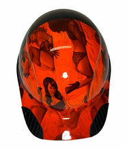 Load image into Gallery viewer, Custom Hydro Dipped Black and Orange Pin Up Girls Lift DAX Fifty 50 Carbon Fiber HDC50C-19OC Cap Style Hard Hat
