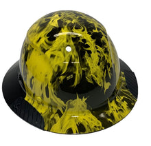 Load image into Gallery viewer, Custom Hydro Dipped Black and Yellow Flames Lift DAX Fifty 50 Carbon Fiber HDF50C-19OC Full Brim Hard Hat
