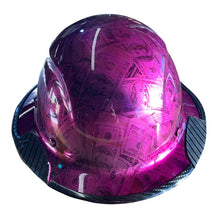 Load image into Gallery viewer, Custom $100 Dollar Bills Translucent Purple with Edgegard Lift DAX Carbon Fiber HDC-15KG Full Brim Hard Hat
