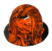Load image into Gallery viewer, Custom Hydro Dipped Black and Orange Graffiti/Camo Lift DAX Fifty 50 Carbon Fiber HDF50C-19OC Full Brim Hard Hat
