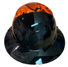 Load image into Gallery viewer, Custom Hydro Dipped Black and Orange Graffiti/Camo Lift DAX Fifty 50 Carbon Fiber HDF50C-19OC Full Brim Hard Hat
