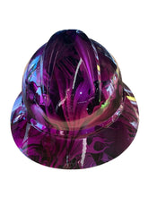 Load image into Gallery viewer, Hard Hat MSA V-Gard 500 Vented Full Brim Custom Kandy Purple Ace of Skulls Hydro Dipped
