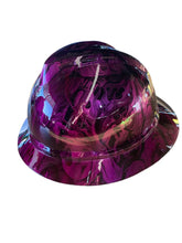 Load image into Gallery viewer, Hard Hat MSA V-Gard 500 Vented Full Brim Custom Kandy Purple Ace of Skulls Hydro Dipped
