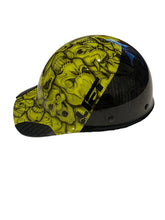 Load image into Gallery viewer, Custom Hydro Dipped Black and HiVis Green Insanity Skulls Lift DAX Fifty 50 Carbon Fiber HDC50C-19OC Cap Style Hard Hat

