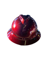 Load image into Gallery viewer, Hard Hat MSA V-Gard 500 Vented Full Brim Custom Kandy Red Carbon Fiber Hydro Dipped
