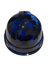 Load image into Gallery viewer, Custom Hydro Dipped Hard Hat Dark Blue Small Flaming Skulls Cap Style
