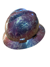 Load image into Gallery viewer, Custom Blue Purple Chameleon Lilies Hard Hat MSA V-Gard Full Brim
