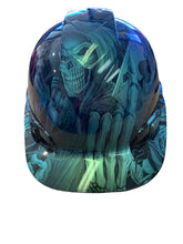 Load image into Gallery viewer, Custom Hydro Dipped Hard Hat Ridgeline Cap Style Blue Green Chameleon Ace of Skulls
