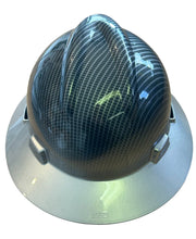 Load image into Gallery viewer, Custom Hard Hat Carbon Fiber with Silver Brim Hydro Dipped Full Brim MSA
