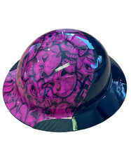 Load image into Gallery viewer, Custom Hydro Dip Fifty 50 Pink and Black Insanity Skulls Lift Fiber Resin Full Brim Hard Hat
