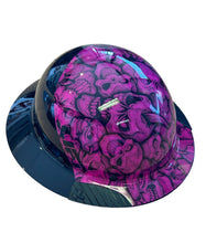 Load image into Gallery viewer, Custom Hydro Dip Fifty 50 Pink and Black Insanity Skulls Lift Fiber Resin Full Brim Hard Hat
