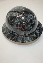 Load and play video in Gallery viewer, Custom Hydro Dipped Hard Hat Slate Gray Tribal Skulls Full Brim Ridgeline
