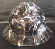 Load image into Gallery viewer, Hydro Dipped Hard Hat MSA Full Brim White Turbos &amp; Pistons
