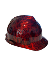 Load image into Gallery viewer, Hard Hat MSA Cap Style Custom Hydro Dipped Kandy Red Negative Insanity Skulls
