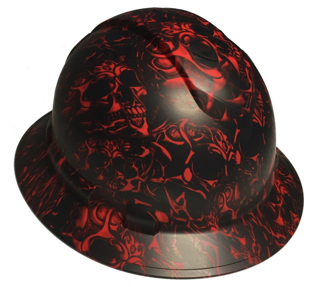 Hard Hat Ridgeline Full Brim Custom Red Tribal Skulls