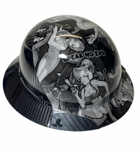 Load image into Gallery viewer, Black and White Naughty No Evil Lift DAX Fifty 50 Carbon Fiber Full Brim Hard Hat
