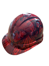 Load image into Gallery viewer, Custom Hydro Dipped Hard Hat Ridgeline Cap Style Kandy Red Ace of Skulls
