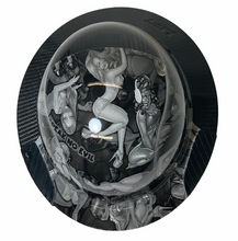 Load image into Gallery viewer, Black and White Naughty No Evil Lift DAX Fifty 50 Carbon Fiber Full Brim Hard Hat
