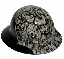 Load image into Gallery viewer, Black and White Insanity Skulls Lift DAX Fifty 50 Carbon Fiber Full Brim Hard Hat

