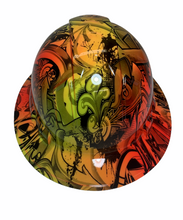 Load image into Gallery viewer, Hydro Dipped Hard Hat Ridgeline Full Brim Custom Yellow/Multi Color Graffiti
