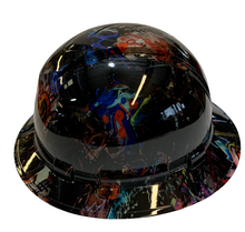 Load image into Gallery viewer, Hydro Dipped Hard Hat Ridgeline Full Brim Custom Colored Graffiti Flaming Skulls
