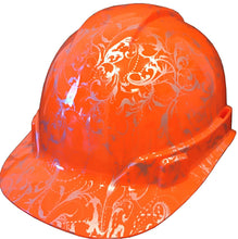 Load image into Gallery viewer, Hydro Dipped Hard Hat Ridgeline Cap Style Custom HiVis Orange Lilies
