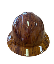 Load image into Gallery viewer, Hydro Dip Hard Hat Yellow Brown Oak Wood Grain Pyramex Ridgeline Protective
