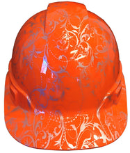 Load image into Gallery viewer, Hydro Dipped Hard Hat Ridgeline Cap Style Custom HiVis Orange Lilies
