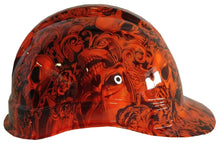 Load image into Gallery viewer, Hydro Dipped Hard Hat Ridgeline Cap Style Custom HiVis Orange Filigree Skulls
