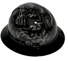 Load image into Gallery viewer, Hydro Dipped Hard Hat Ridgeline Full Brim Negative American Flags With Black Brim
