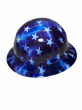 Load image into Gallery viewer, Custom Hydro Dipped Hard Hat Ridgeline Full Brim Blue and White Stars
