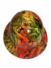 Load image into Gallery viewer, Hydro Dipped Hard Hat Ridgeline Full Brim Custom Yellow/Multi Color Graffiti
