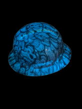 Load image into Gallery viewer, Hydro Dipped Hard Hat Custom Blue Glow in The Dark Insanity Skulls Full Brim Ridgeline
