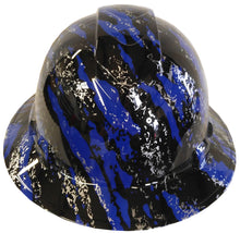 Load image into Gallery viewer, Hydro Dipped Hard Hat Full Brim High Gloss Blue Marble Splash 6 Point Harness
