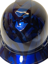 Load image into Gallery viewer, Hydro Dipped Hard Hat Ridgeline Full Brim Custom Blue Translucent American Flags
