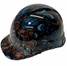 Load image into Gallery viewer, Hard Hat Ridgeline Hydro Dipped Cap Style Custom Pinstripe Skulls Colored
