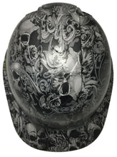 Load image into Gallery viewer, Hard Hat Ridgeline Cap Style Custom Light Gray Filigree Skulls
