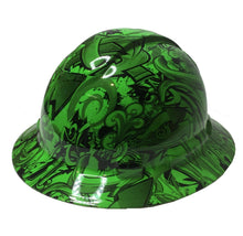 Load image into Gallery viewer, Hydro Dipped Custom Hard Hat Ridgeline Full Brim Custom Alien Green Graffiti
