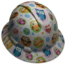 Load image into Gallery viewer, Hydro Dipped Hard Hat Ridgeline Full Brim Custom Light Gray Cute Owls
