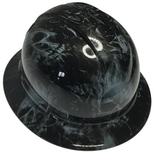 Load image into Gallery viewer, Hydro Dipped Hard Hat Ridgeline Full Brim Custom Slate Gray Flaming Skulls
