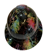 Load image into Gallery viewer, Hydro Dipped Hard Hat Ridgeline Full Brim Custom Tie Dye Flaming Skulls
